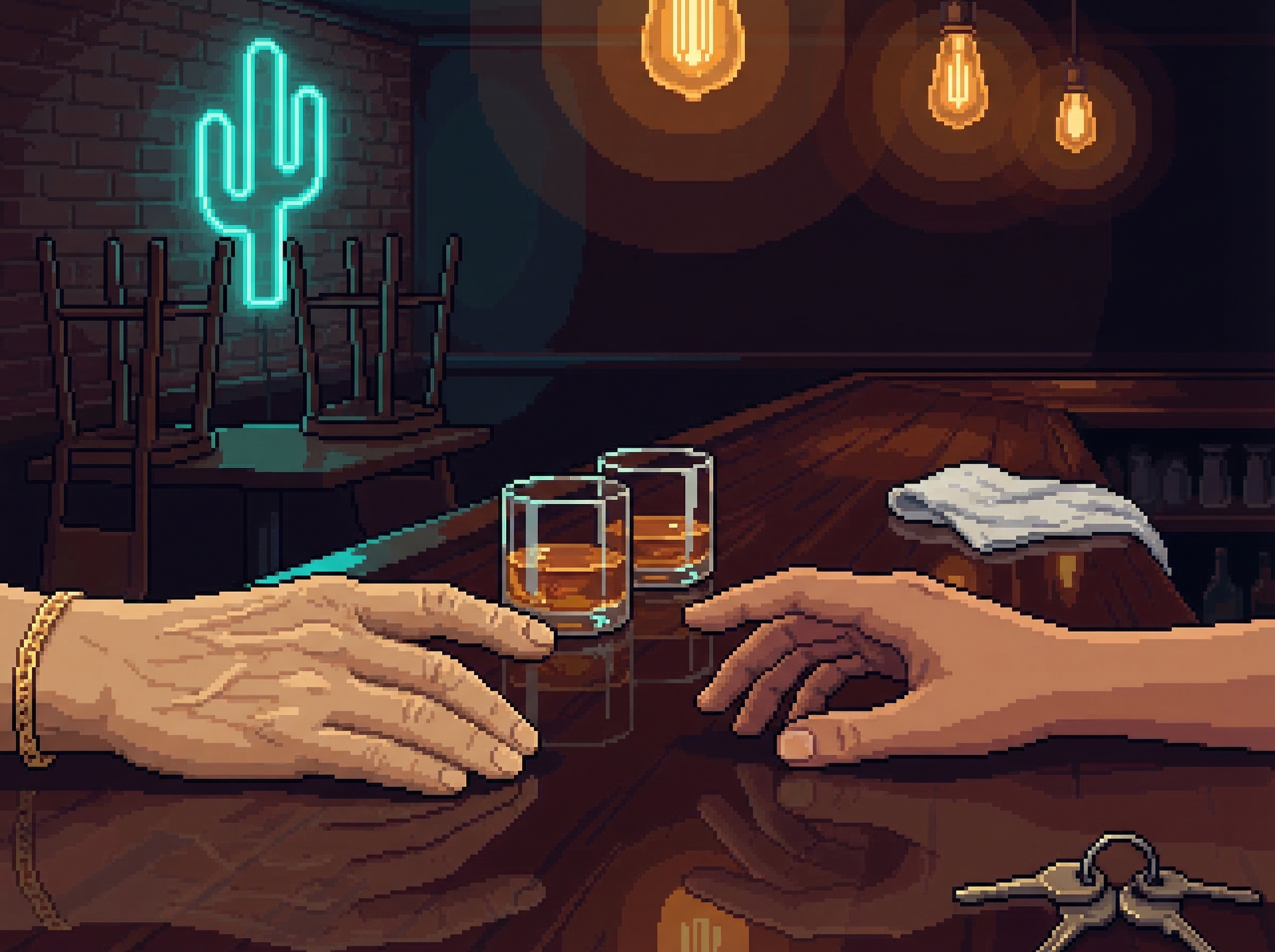 Hands reaching across the bar