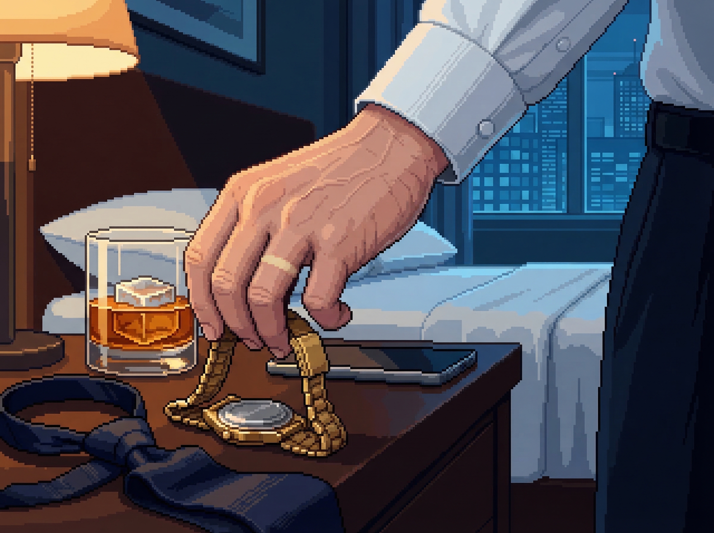 A watch left face-down on the nightstand